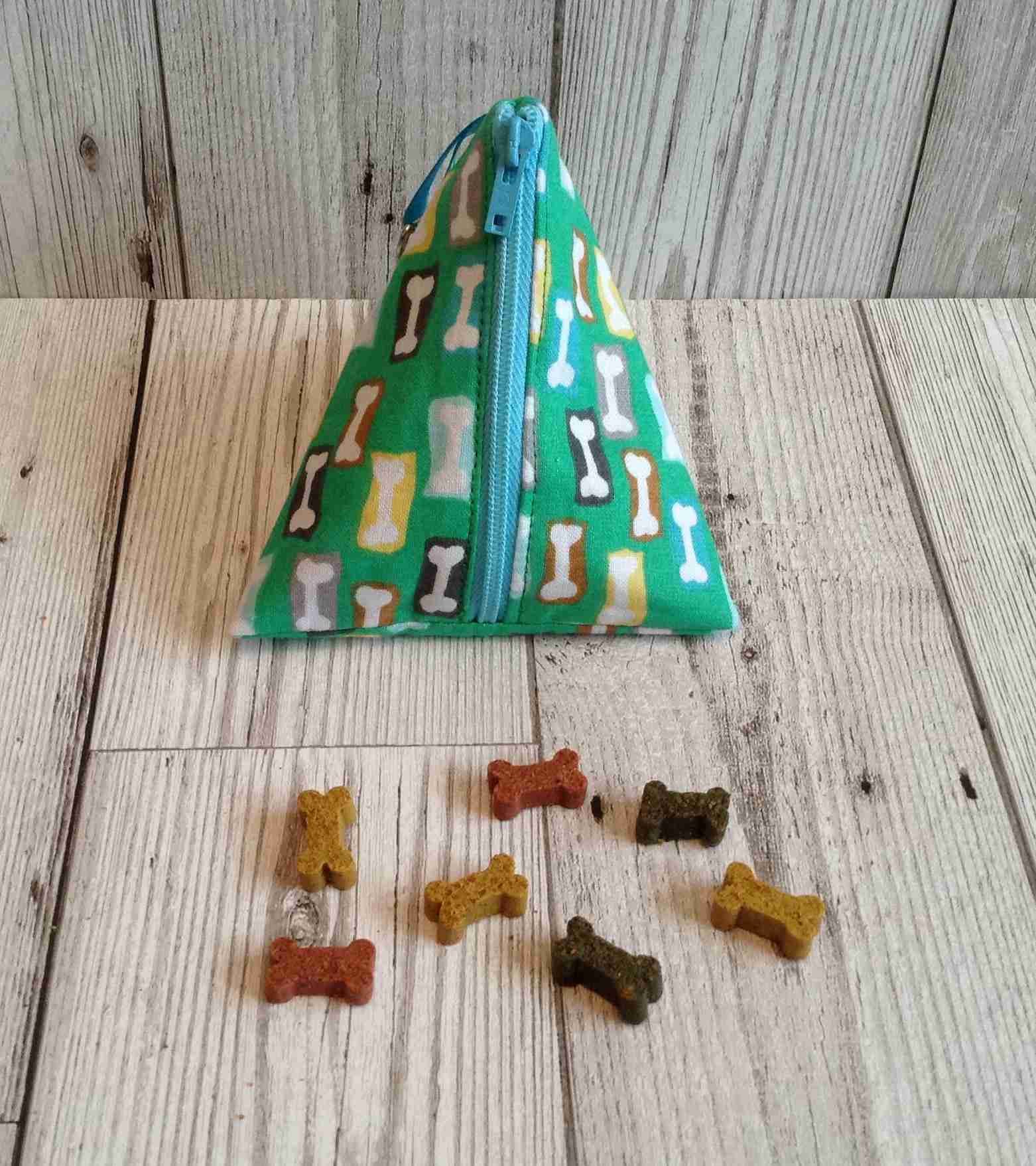 Pyramid Purse- Green and Bones. Ideal for dog treats, poop bags, small change, pocket money, keys - Image 2