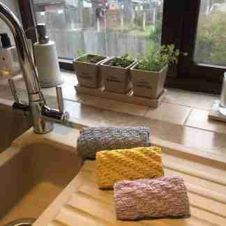 Set of 3 knitted Dish/Face Cloths - Diagonals pattern
