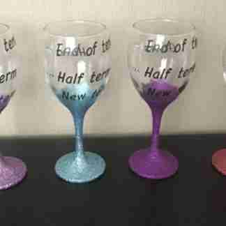 End of term, Funny, Teacher Gift, Glitter, Wine glass.