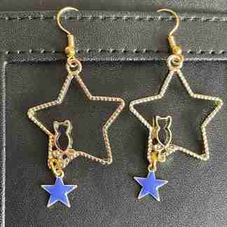Golden Cat Sat In A Star Earrings - by Tanmade With Love