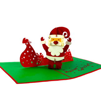 Handmade 3D pop up Xmas card Merry Christmas Santa Claus gift bag delivery greetings celebrations