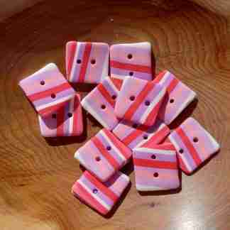 Pink stripe square button style embellishments