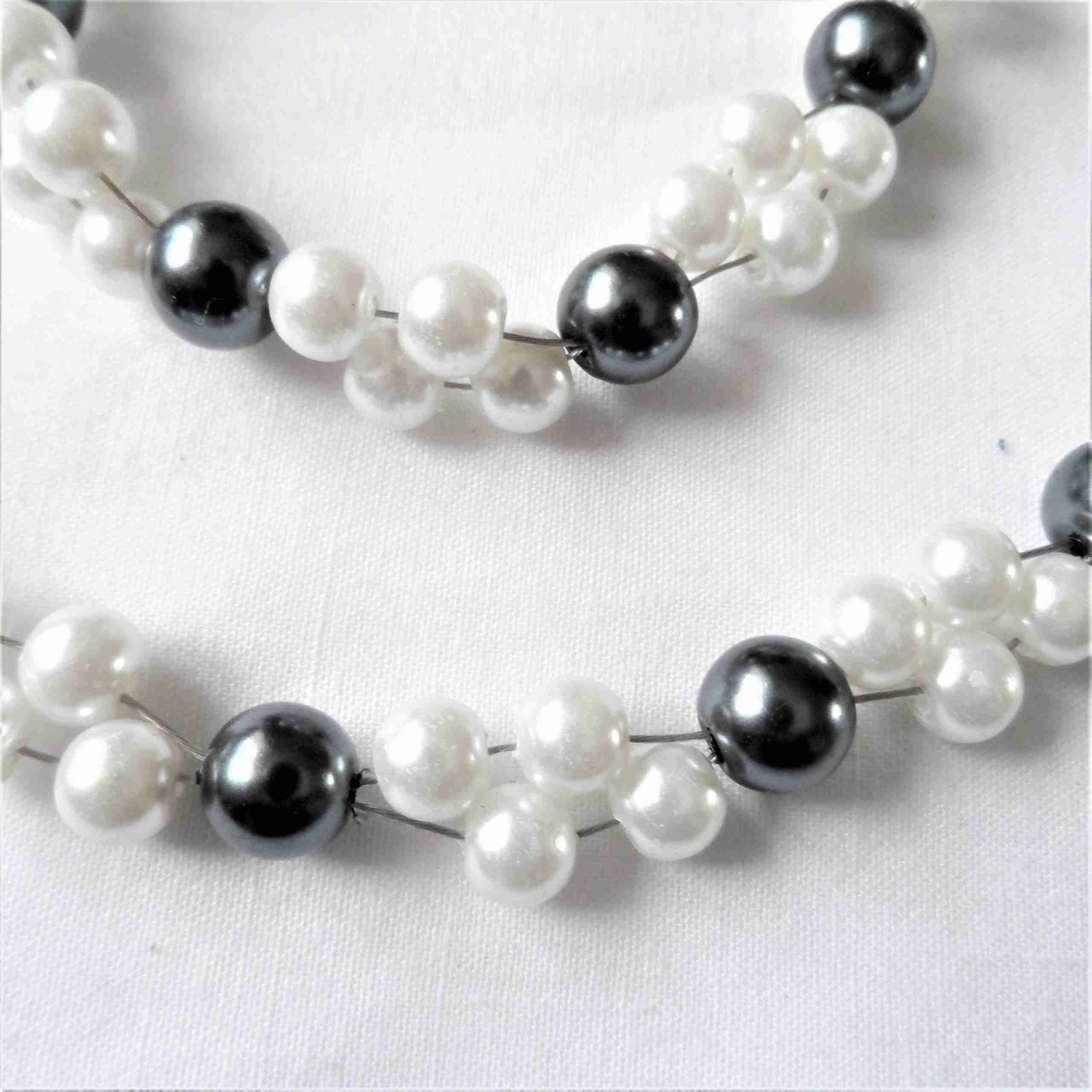 Handmade Ivory & Grey Pearl Necklace Bracelet & Earring Set ~ With Toggle Fastening~ Free Postage - Image 2
