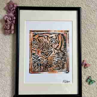 Layered tiger Lino print