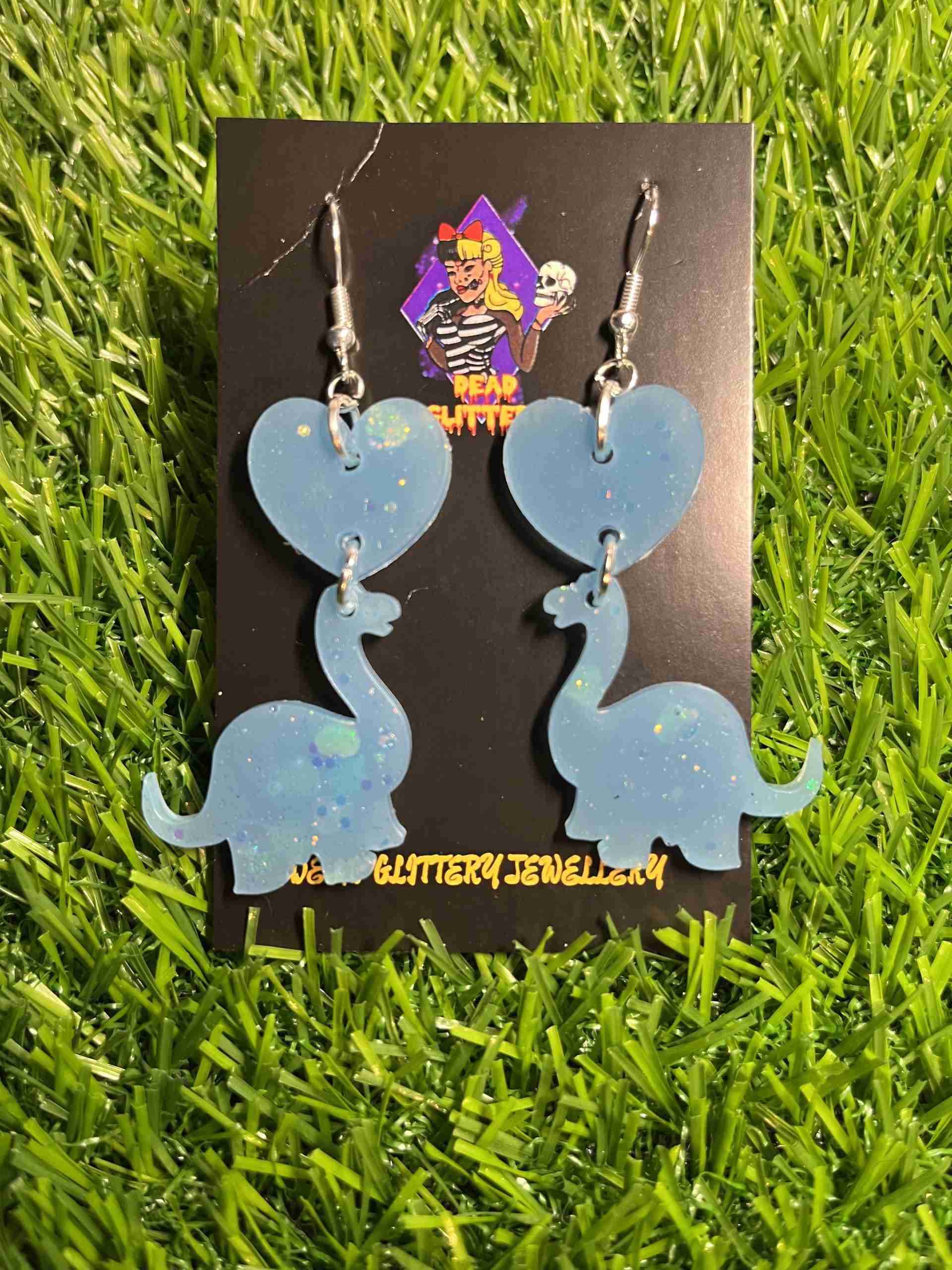 Blue diplodocus earrings
