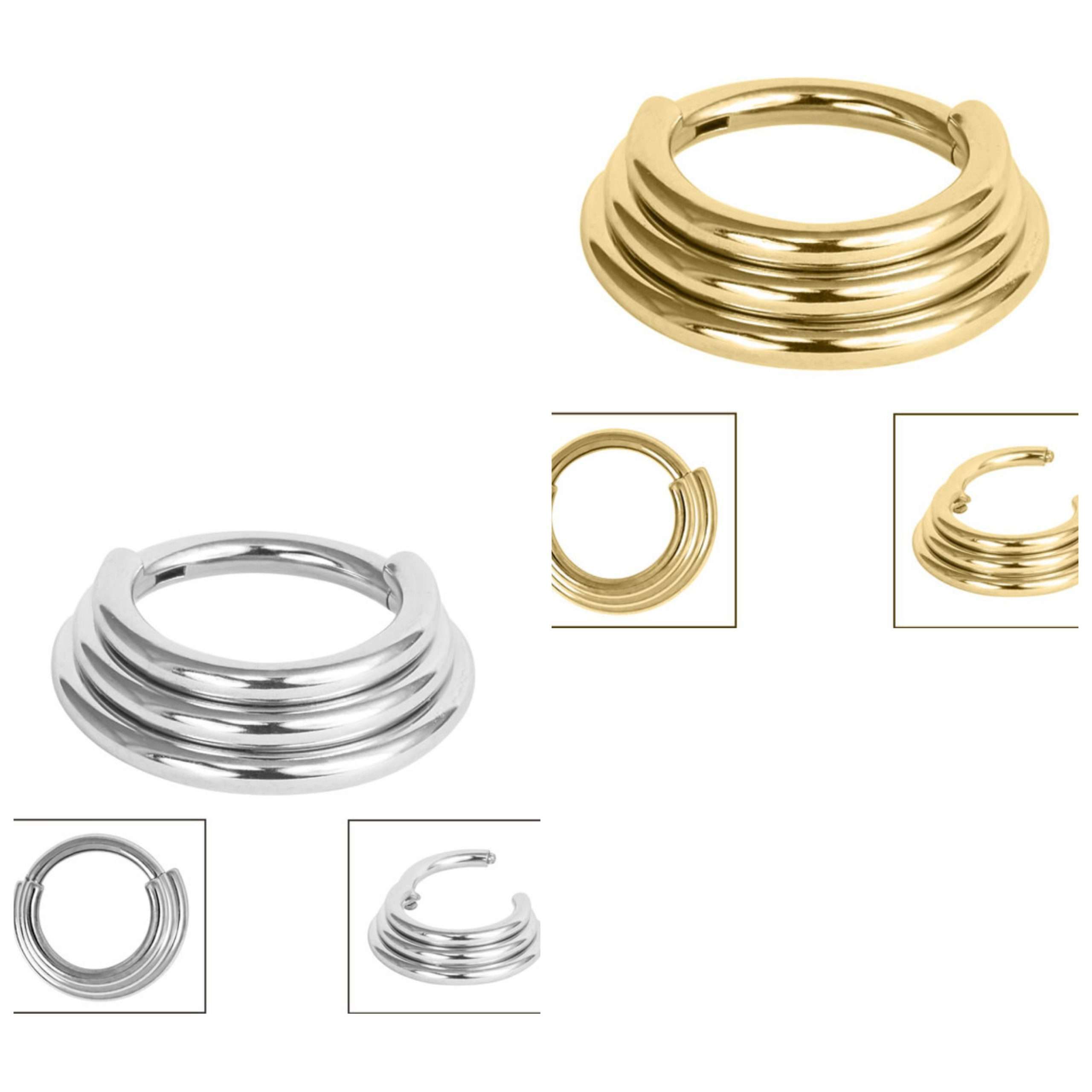 Titanium 3 Tier Stacked Hinged Clicker Ring