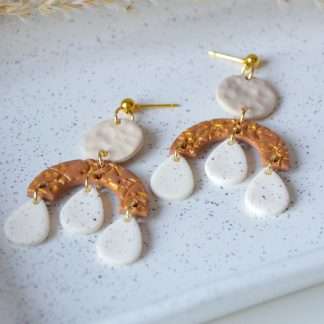 clay and jewel earth speckle polymer clay rain ball stud stainless steel gold plated earrings