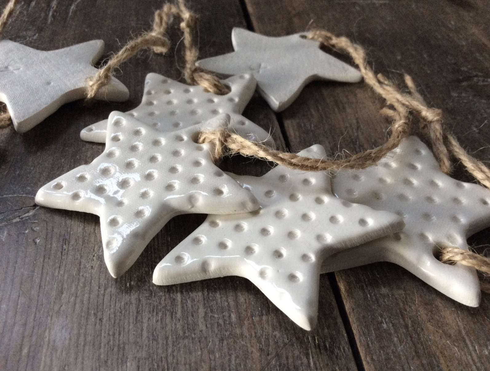50 x Handmade Ceramic white stars ornament, made with white clay - Image 2