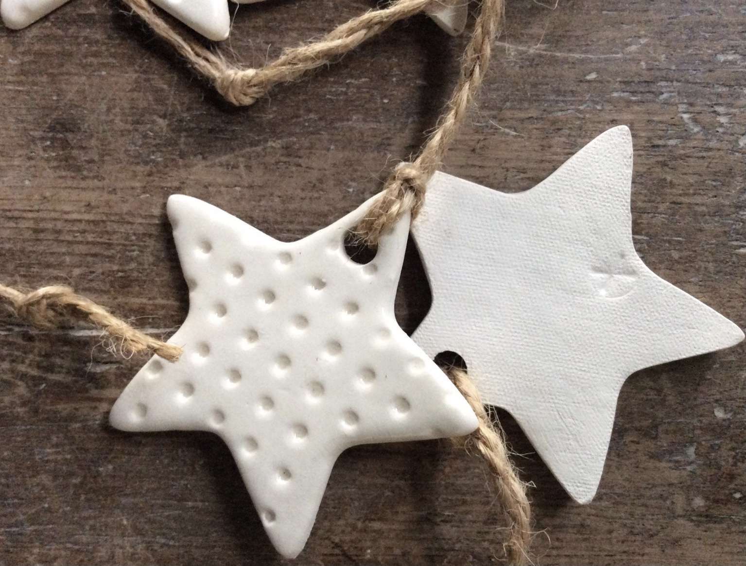 50 x Handmade Ceramic white stars ornament, made with white clay - Image 5