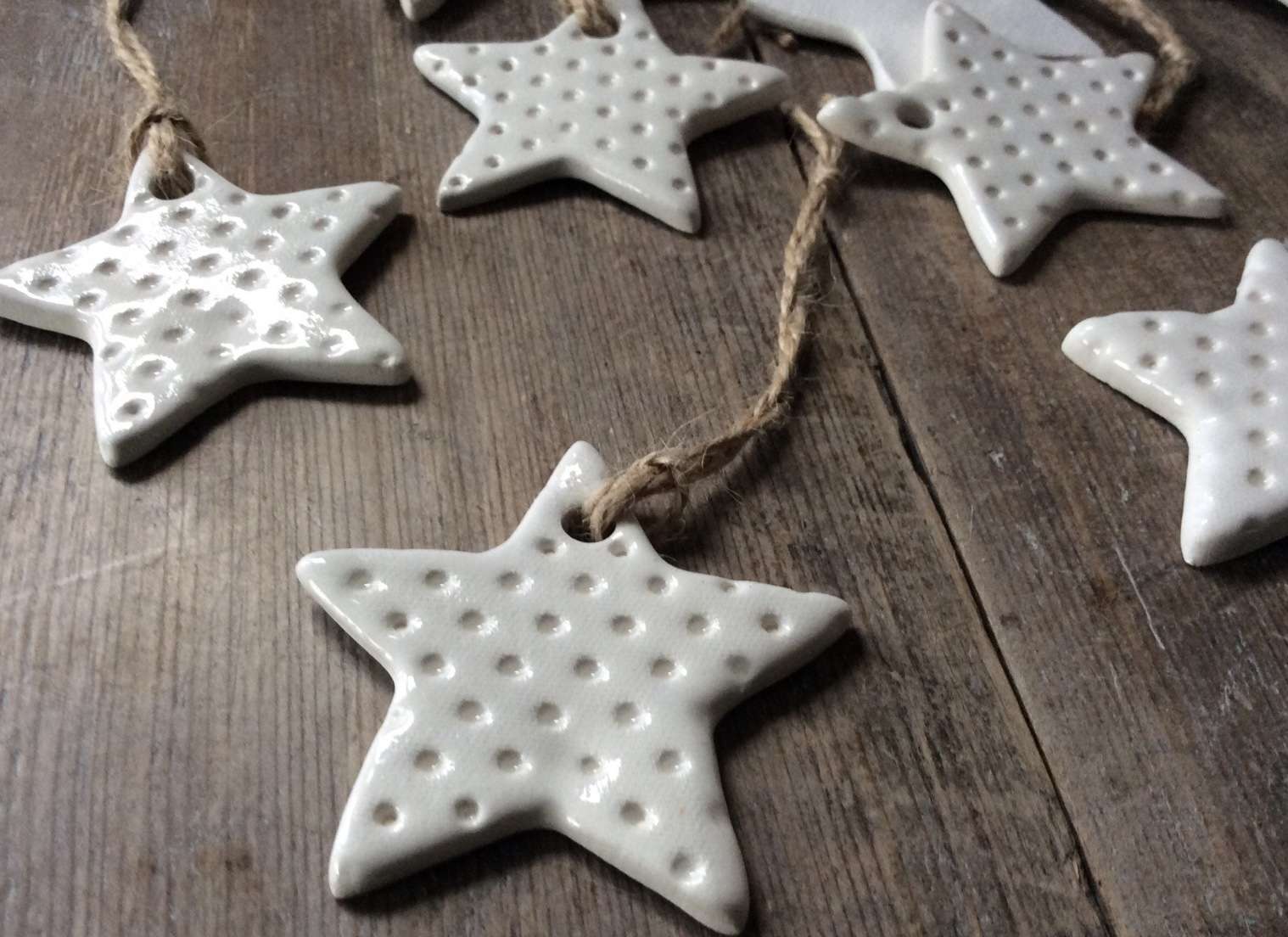 50 x Handmade Ceramic white stars ornament, made with white clay - Image 4