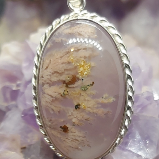 Real Untreated Moss Agate Aqeeq Shajar Soleimani 925 Silver Pendant Naturally Formed Fern Filament