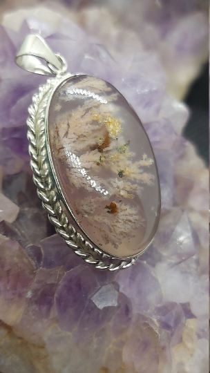 Real Untreated Moss Agate Aqeeq Shajar Soleimani 925 Silver Pendant Naturally Formed Fern Filament - Image 2