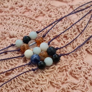 PINK OPAL & AQUAMARINE HEMP FRIENDSHIP BRACELET * BEADED CRYSTAL / GEMSTONE WRISTBAND
