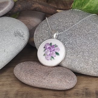 Purple Rose Bouquet Hand Embroidered Pendant Necklace