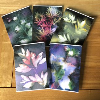 Set of 5 blank greeting cards.Botanical designs 2.