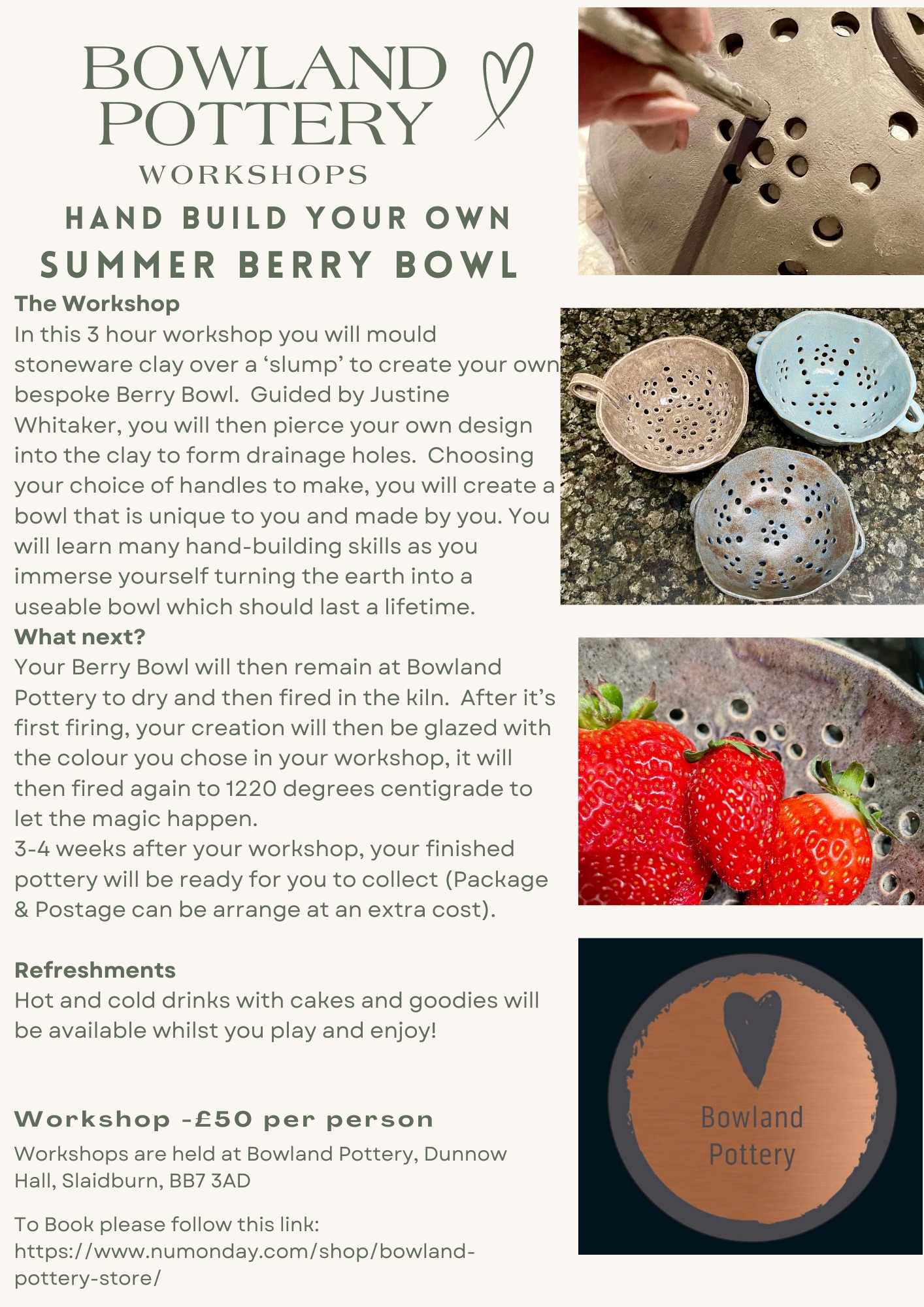 Hand build your own Summer Berry Bowl - Pottery Workshop (July)