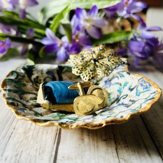 Handmade Vintage Style Blue Green Cherub & Gold Lustre Scallop Shell Jewellery Trinket Dish Gift