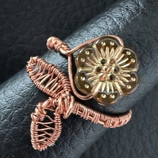 Copper Cherry Blossom Flower Adjustable Wire Wrapped Ring - by Tanmade With Love