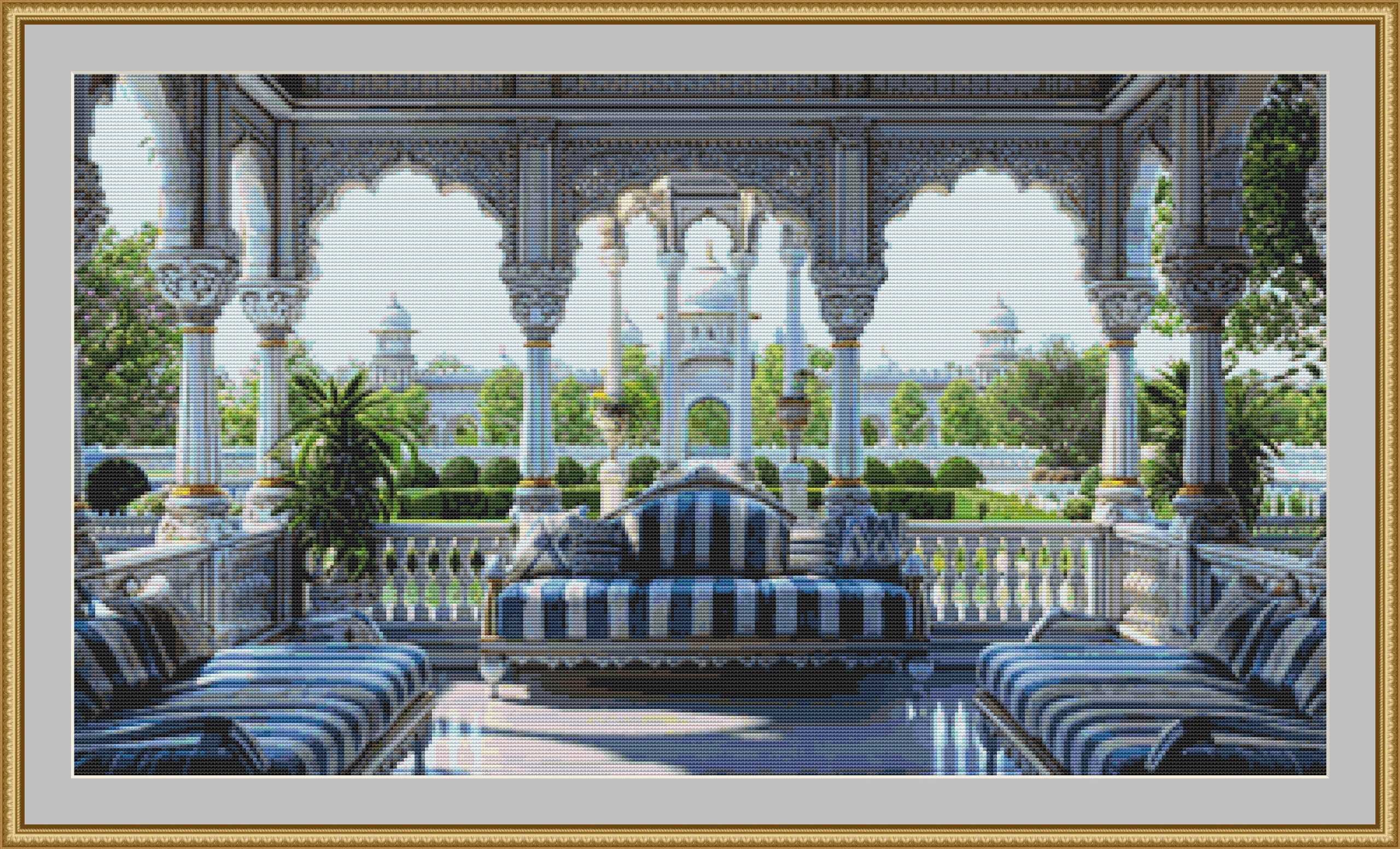 Elegant Terrace Cross Stitch Pattern | Numonday