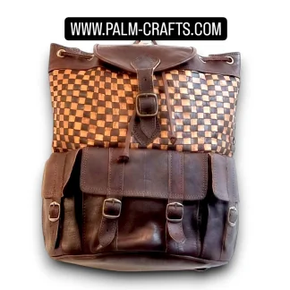 Leather chequered backpack
