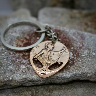 Alien Head Plectrum Key Chain. Made FromA Vintage British Penny