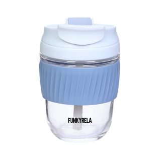 Funkyrela - Glass Travel Mug With Straw - Blue Mist