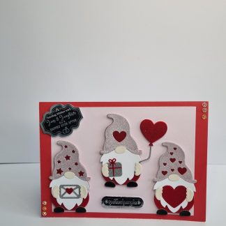 Wedding Card showing a three Gonks/Gnomes