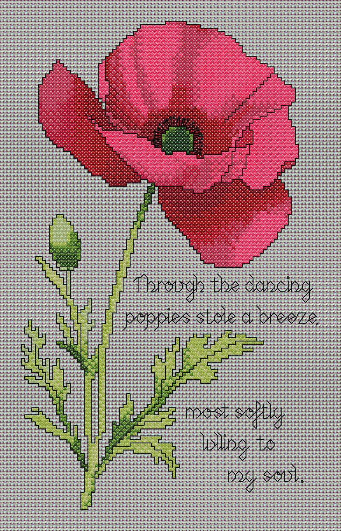 Gorgeous Poppy cross stitch chart with verse - Image 2