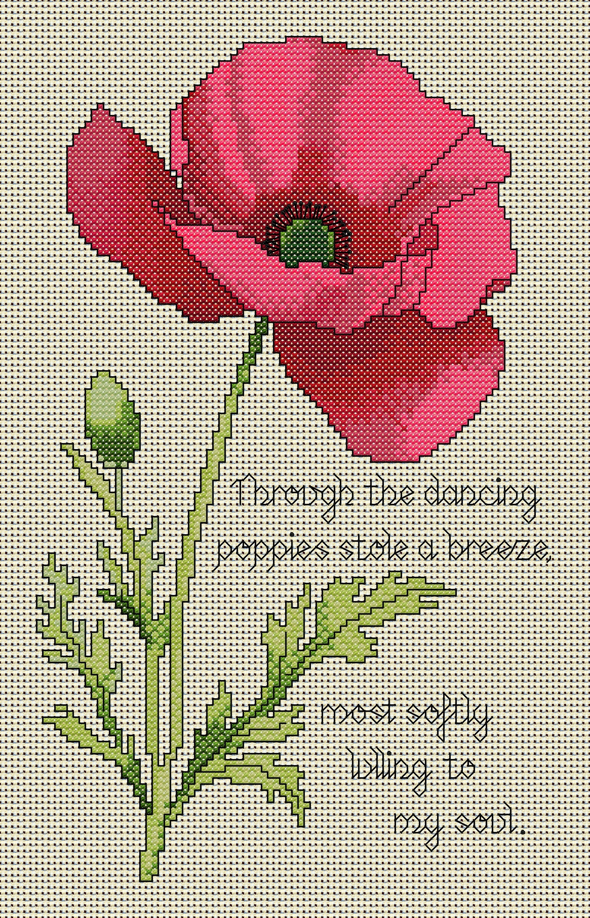 Gorgeous Poppy cross stitch chart with verse - Image 3