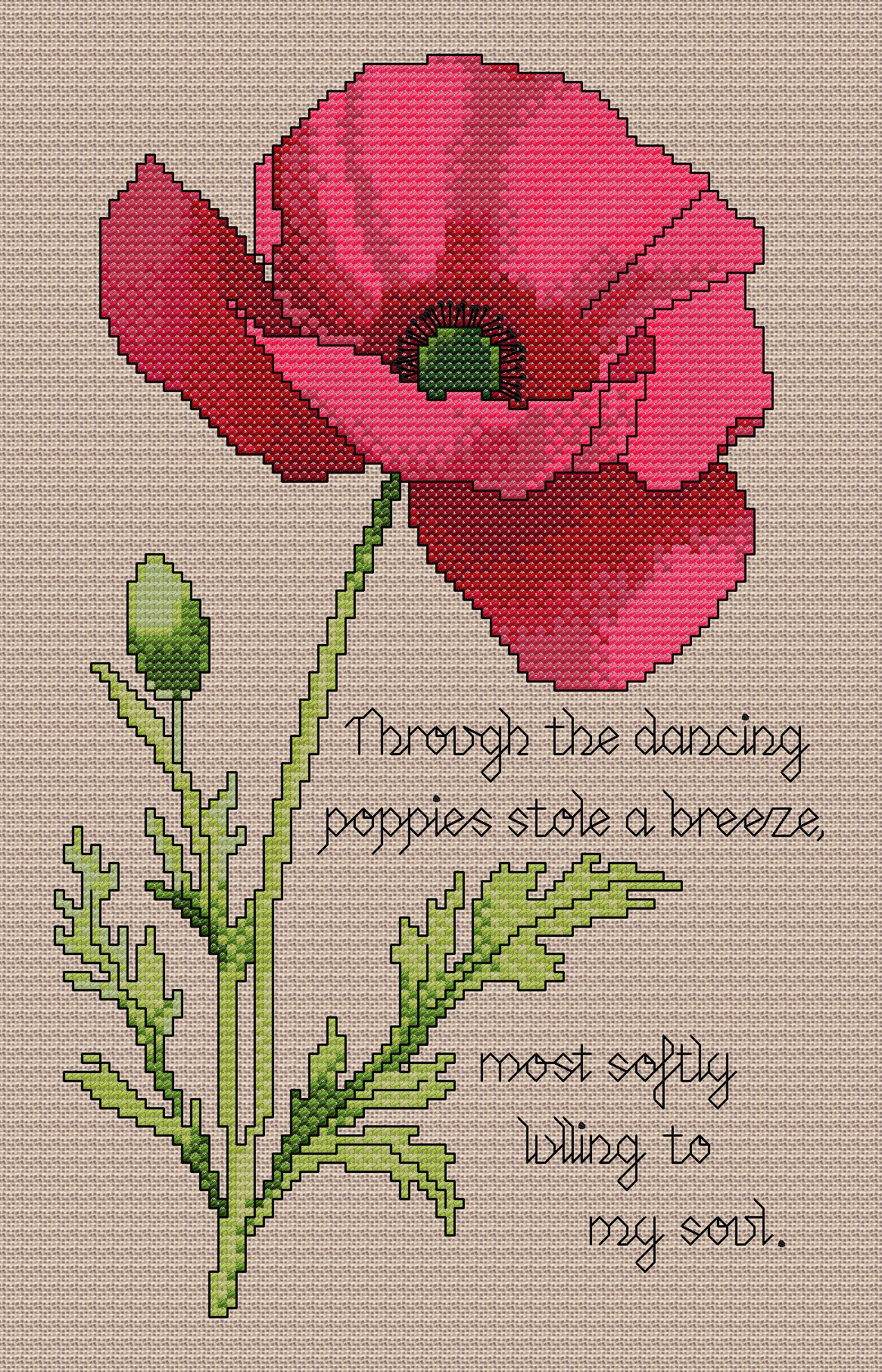 Gorgeous Poppy cross stitch chart with verse - Image 5