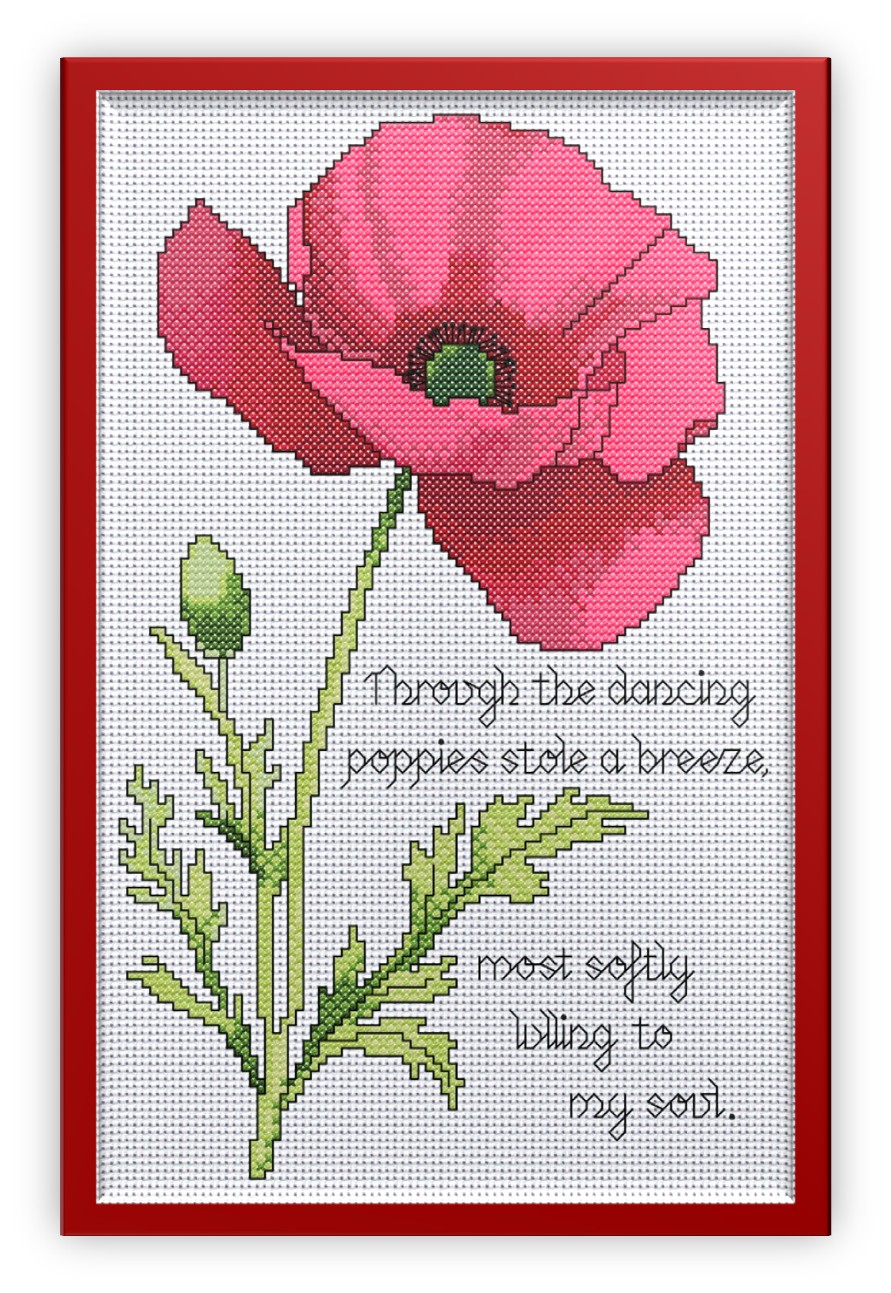 Gorgeous Poppy cross stitch chart with verse