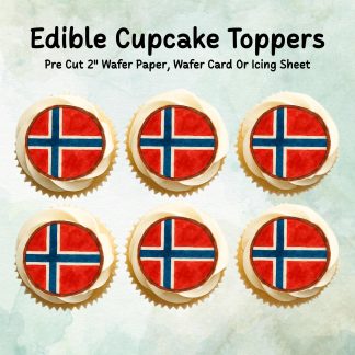 Norwegian Flag Edible Cupcake Toppers 12 x 2" – Pre cut Wafer Paper