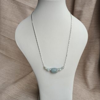 Aquamarine sterling silver necklace 20", rhodium plated.