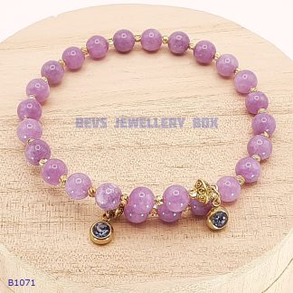Light Purple Jade Bracelet with Purple Jewelled Charms - B1071