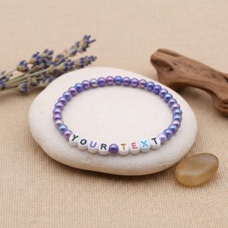 Personalised Pearl Violet Minimalist 4mm Bead Bracelet - Handmade Elastic Stacking Jewellery