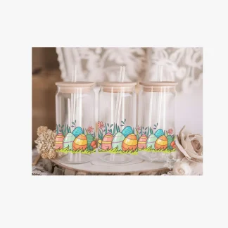 Personalised Easter Egg Acrylic or Glass 16oz Can with Lid and Straw