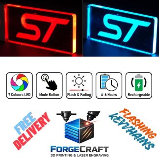 Laser Engraved Static & Flashing LED Keychain with FORD ST Logo/Car Logo/Badge – USB Rechargeable