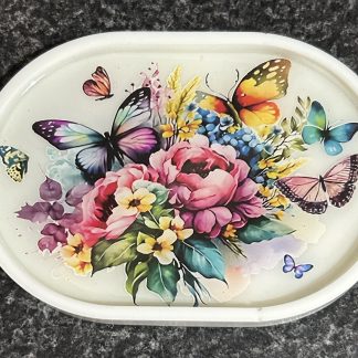 resin oval dish/tray with flowers and butterflies
