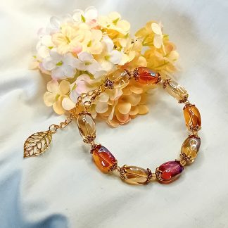 Carved Glass Beaded Bracelet~Autumn Colours