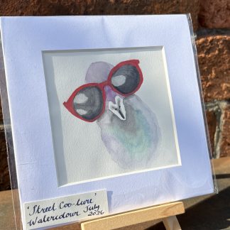 Watercolour Whimsical Pigeon in red sunglasses original art- ready for framing