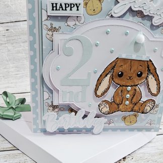 Handmade Children's 2nd Birthday Card – Cute Teddy Bear Design 8x8 Boxed Card