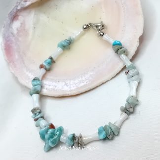 Larimar & Shell Bead Bracelet