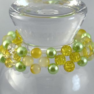 24 Yellow, green glass bead bracelet