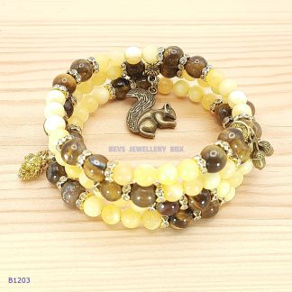 Honey Calcite and Yellow Tiger Eye Bracelet with Charms - B1203