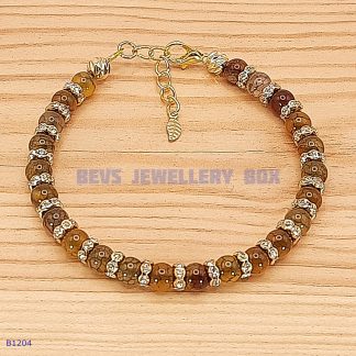 Yellow Dragon Vein Agate Bracelet with a Golden Leaf Charm - B1204