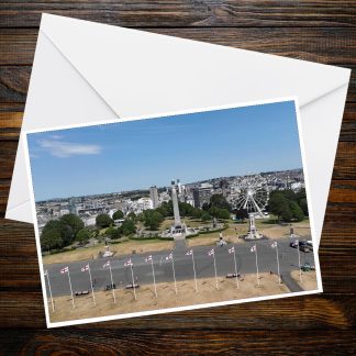 The Sound View from Plymouth Hoe | A6 Landscape Greeting Card | Plymouth Sound Harbour Scene with Drake's Island and Ferris Wheel