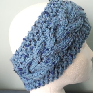 Hand knitted Chunky Blue Cable Earwarmer or Headband Winter Boho