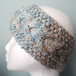 Hand knitted Grey and Blue Chunky Cable Earwarmer or Headband Winter Boho