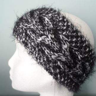 Hand knitted Black and White Cosy Cable Earwarmer or Headband Winter Boho