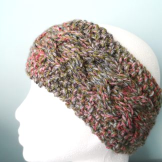 Hand knitted Green and Pink Chunky Cable Earwarmer or Headband Winter Boho